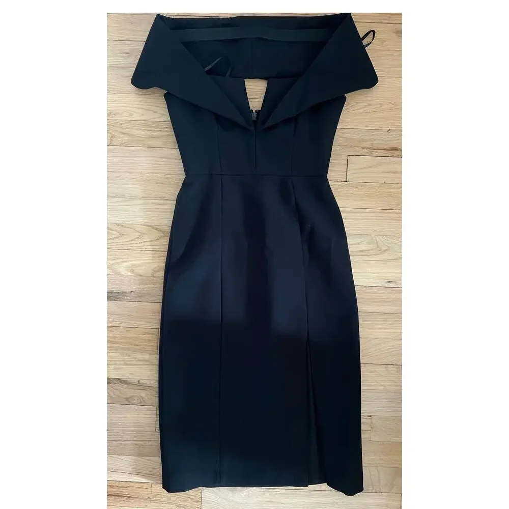 BCBGMAXAZRIA Women's 2 Black Marquis Off The Shoulder Mini Dress LBD Side Slit